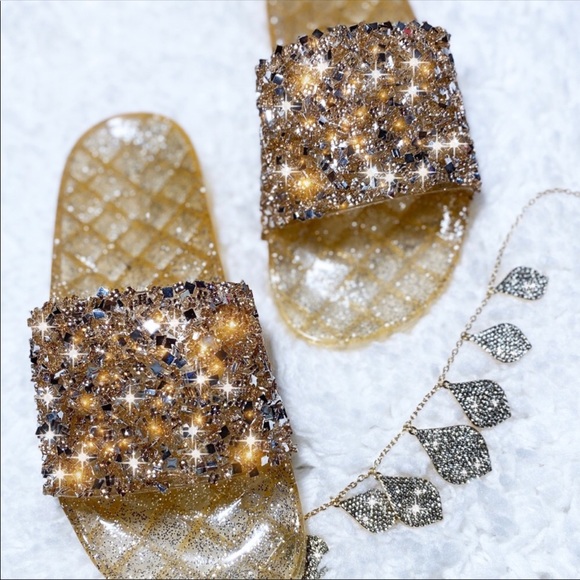🎉3 for $20💕NIB Gold Embellished Slide Sandal💕 - Picture 7 of 10